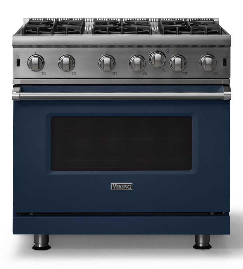 Fogão de luxo Viking 5 Series de 36 polegadas, na cor azul