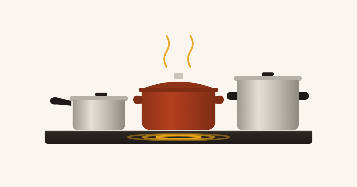 Melhores jogos de panelas para indução: panelas de inox e cocotte de ferro fundido sobre cooktop